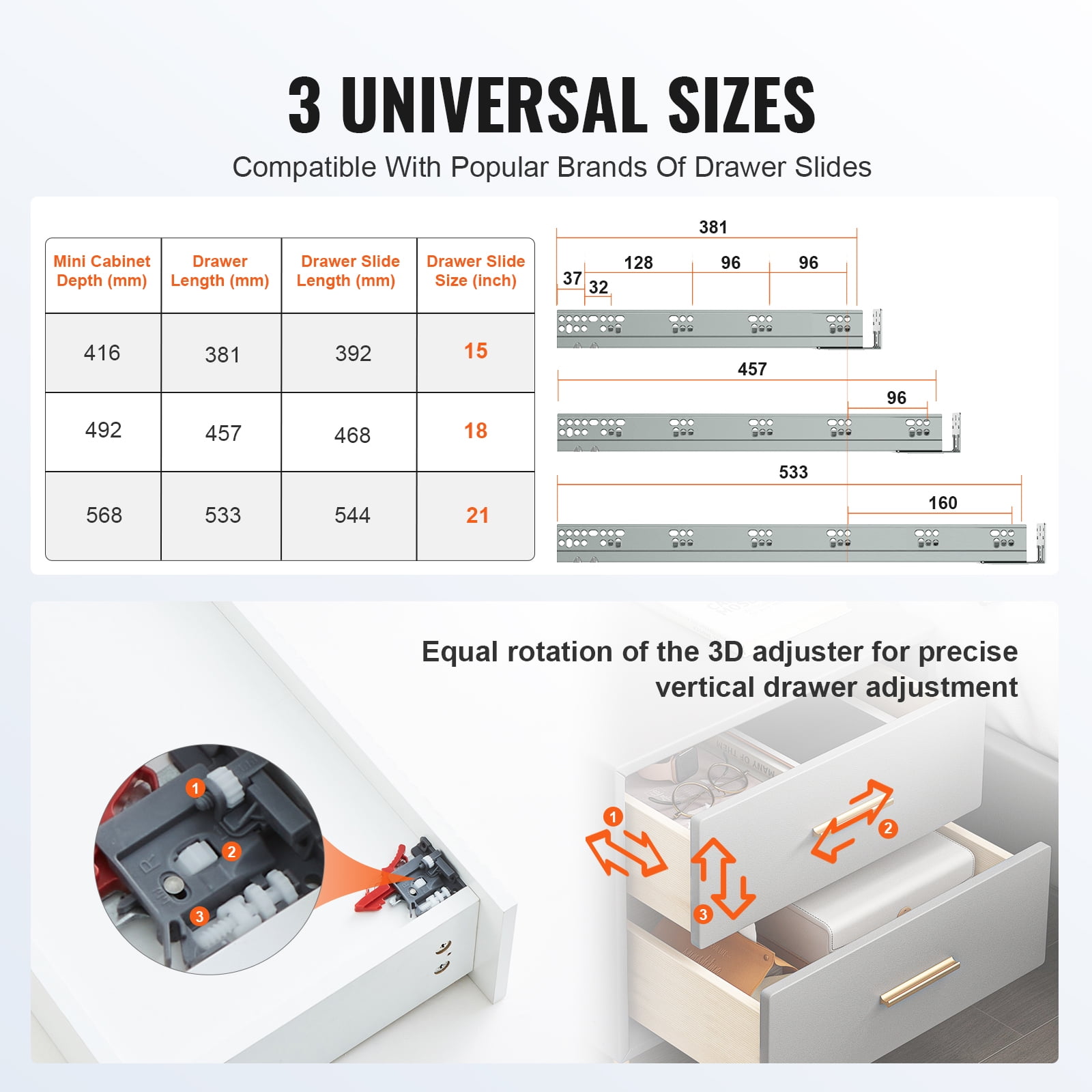 SKYSHALO 6 Sets of 21" Drawer Slides, Durable Side Mount Rails with Full Ball Bearing Movement, Quiet Soft-Close Functionality, Kitchen Cabinet Tracks with Lock Feature, Supports up to 100 Lbs