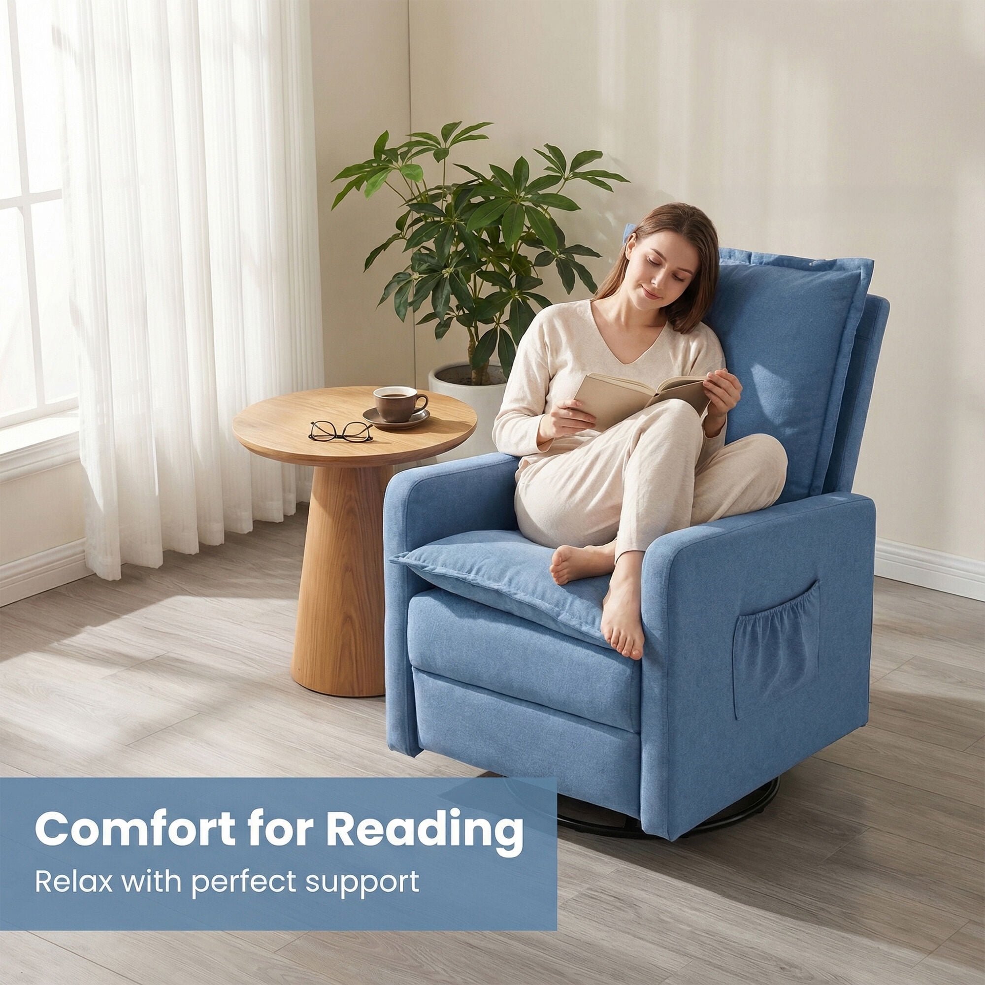 Techmilly Upholstered Glider Recliner Rocking Chair and Nursery Recliner for Nursery and Living Room, Bedroom, Linen Blue