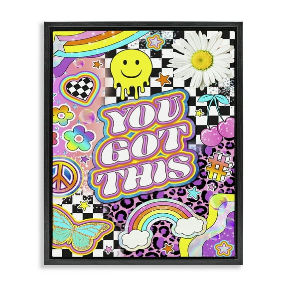 Stupell Industries Groovy You Got This Collage Abstract Painting Black Floater Framed Canvas Art Print Wall Art, 17 x 21