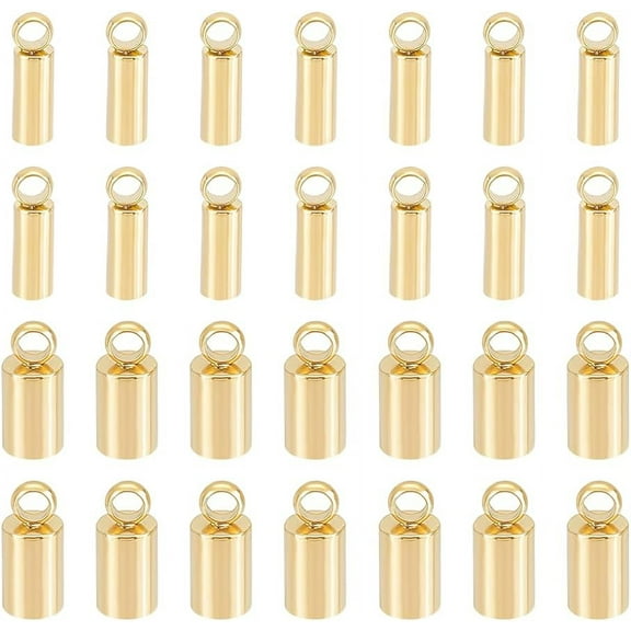 60pcs 2mm/3mm Golden Cord Ends 304 Stainless Steel End Caps Leather Cord Ends Terminators End Tip Bead Caps for Jewelry Making