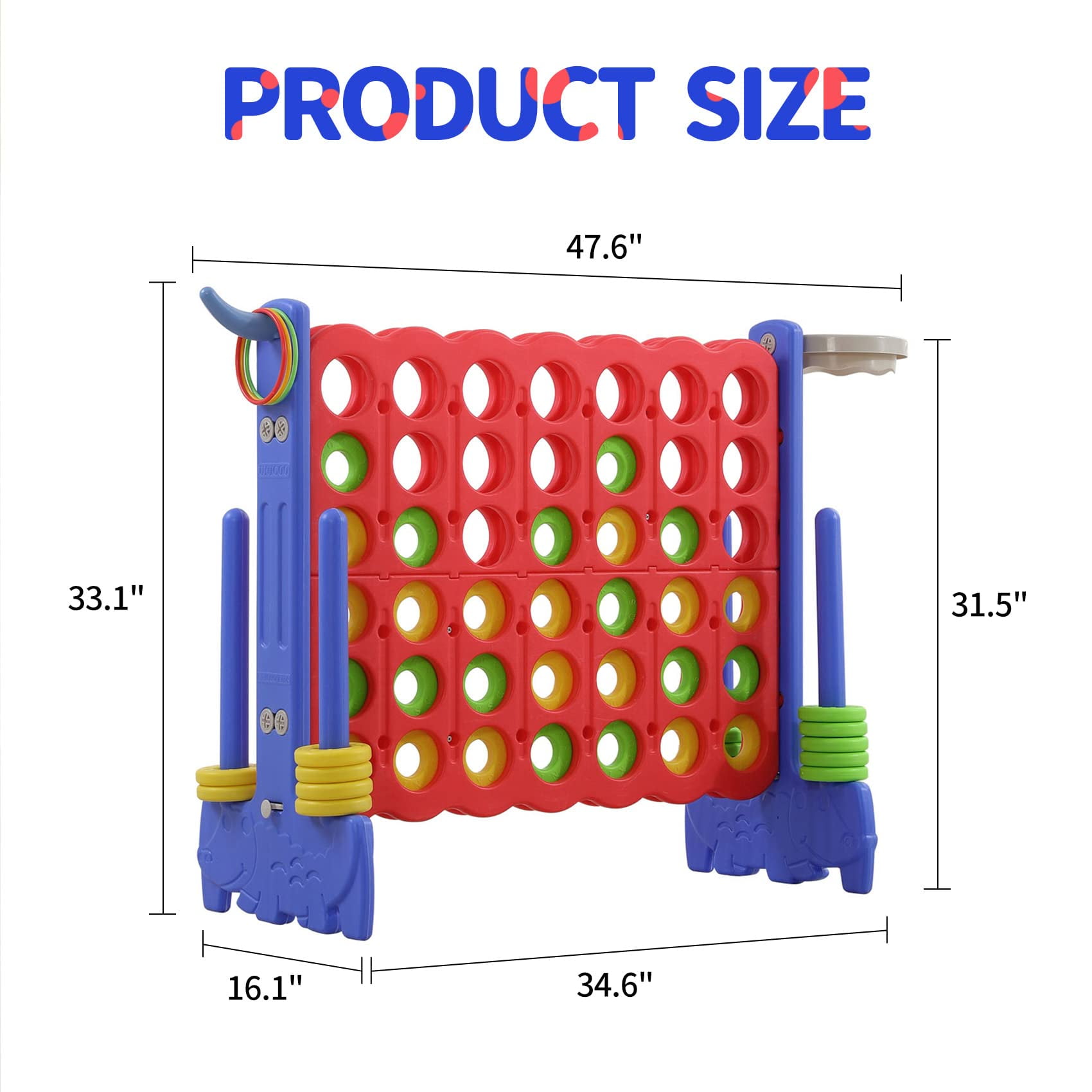UNICOO® 3-in-1 Giant 4 in A Row Game, Featuring Basketball Hoop, Ring Toss Game & 4-to-Score Game. Perfect for Kids & Adults, Parties & Gatherings with Carrying Bag (Red + Blue)