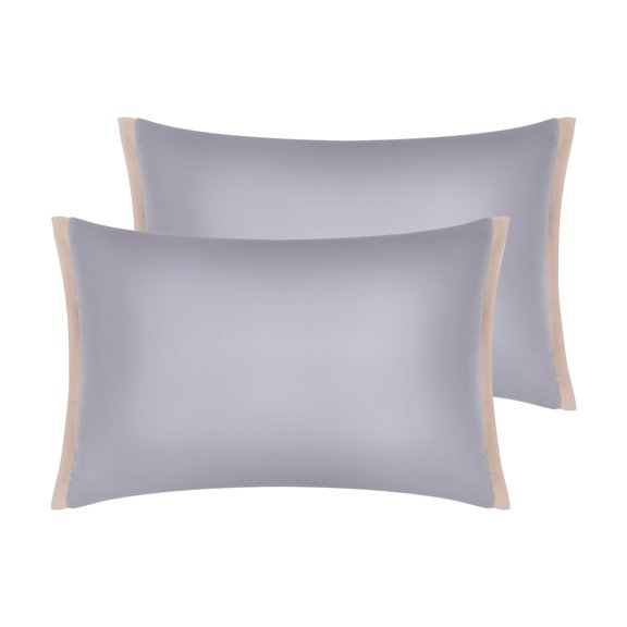REGALWOVEN Pillow Cases Set of 2, Soft Satin Polyester Cooling Pillow Covers with Envelope Closure Khaki Gray Queen