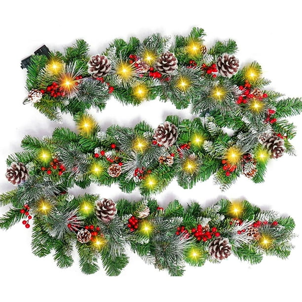 9 Foot Prelit Christmas Garland 50 Lights Frosted Xmas Garland Battery  Operated;90 Red Berry;18 Pine Cone;Snowy Bristle Pine Artificial Garland  Decoration Indoor Home Fireplace Holiday; Warm White - Walmart.com -  Walmart.com
