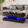 thumbnail image 6 of JOIVI LED Coffee Table with 2 Storage Drawers, 47" High Gloss Coffee Table, 2 Tiers Rectangle Center Table, 16-Color LED Lights, Black, 6 of 8