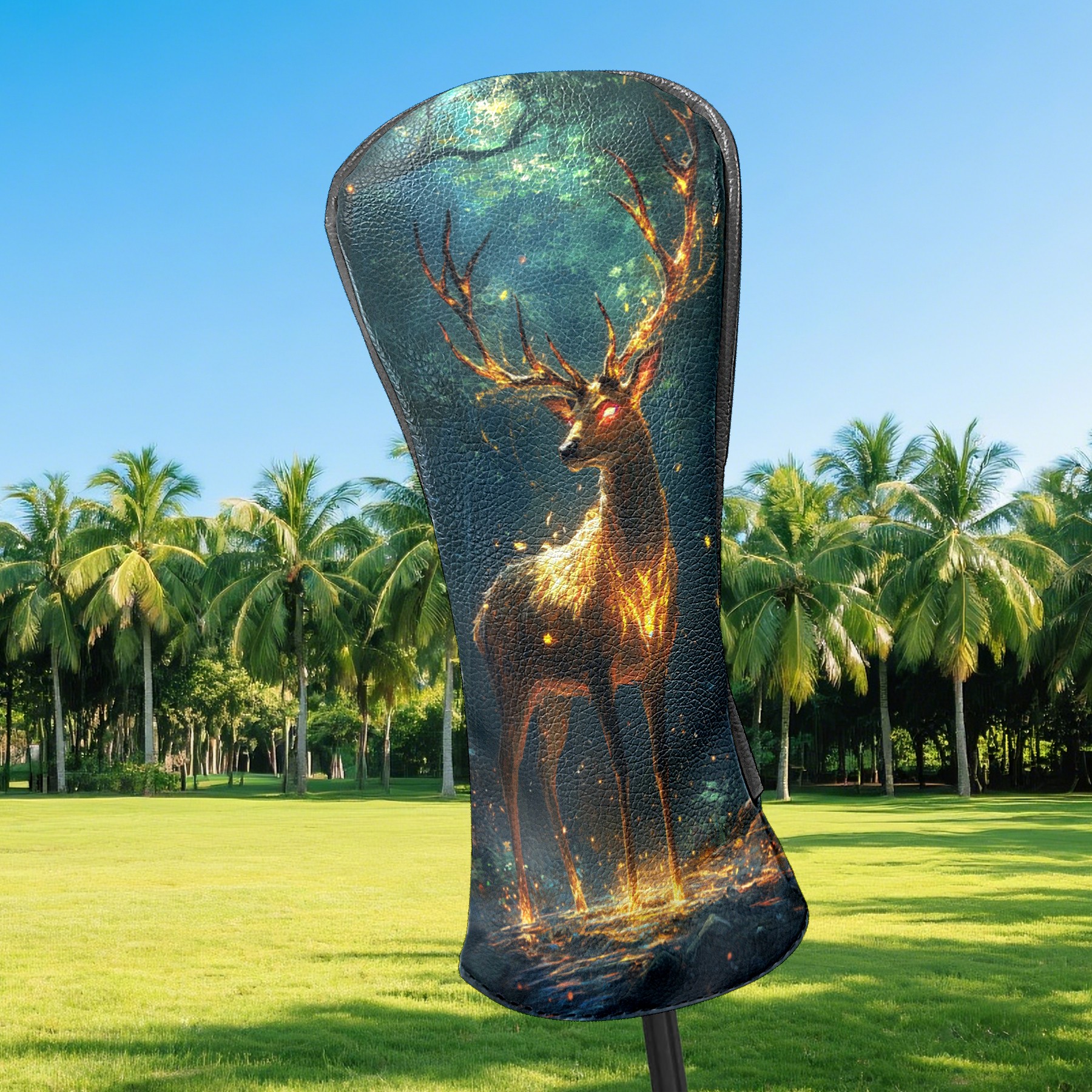 Golf Club Covers PU Leather Waterproof Head Covers for Fairway Woods Hybrids Glowing Deer