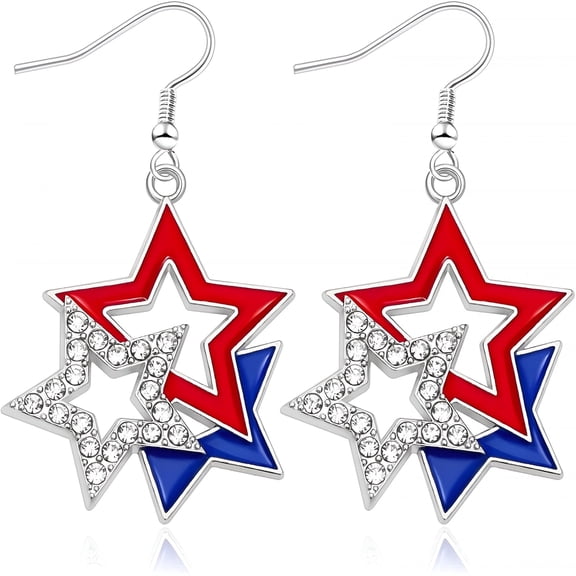 DESIGNICE Patriotic Earrings for Women, Red White and Blue Star Hoop Earrings, 4th of July Accessories