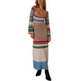 thumbnail image 4 of Women Knitting Dress, Long Sleeve See-Through Mesh Loose Striped Slimming Fall Summer Midi, 4 of 9