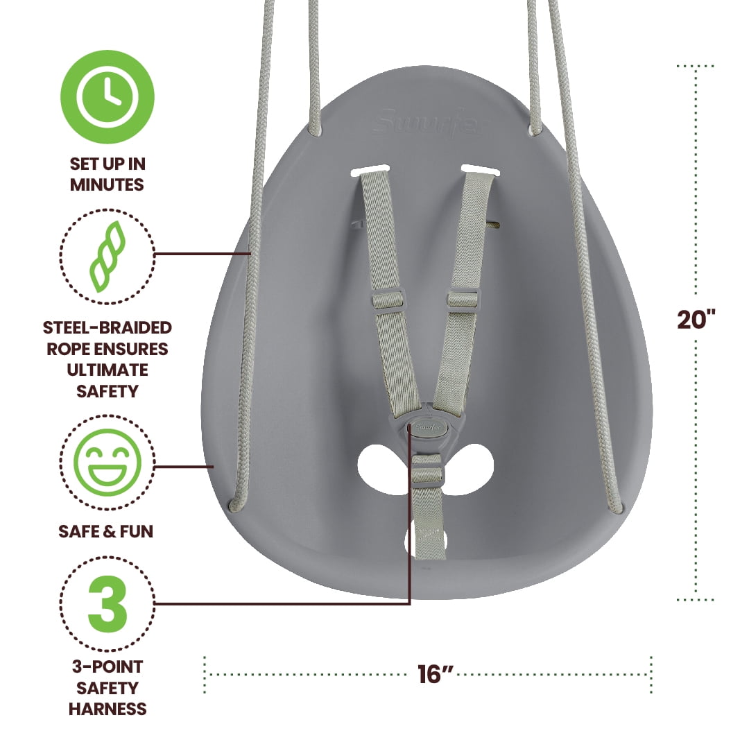 Swurfer Coconut Toddler Swing – Comfy Baby Swing Outdoor, Safe Quick Click Locking System, Easy Installation, Ages 6 - 36 Months, Gray