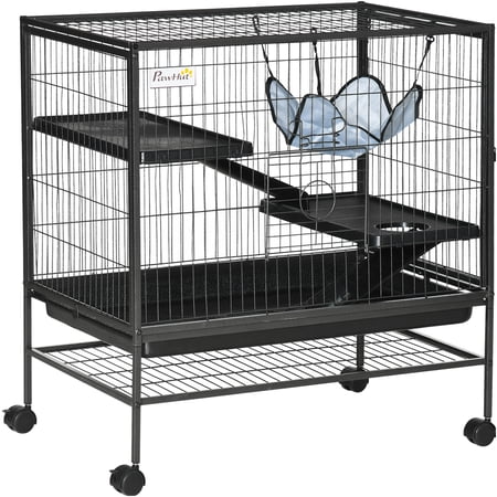JERFIT 3-Tier Small Animal Cage with Wheels, Large Metal Habitat for Ferrets, Chinchillas, Sugar Gliders with Hammock, Ramp & Easy-Clean Tray, Black