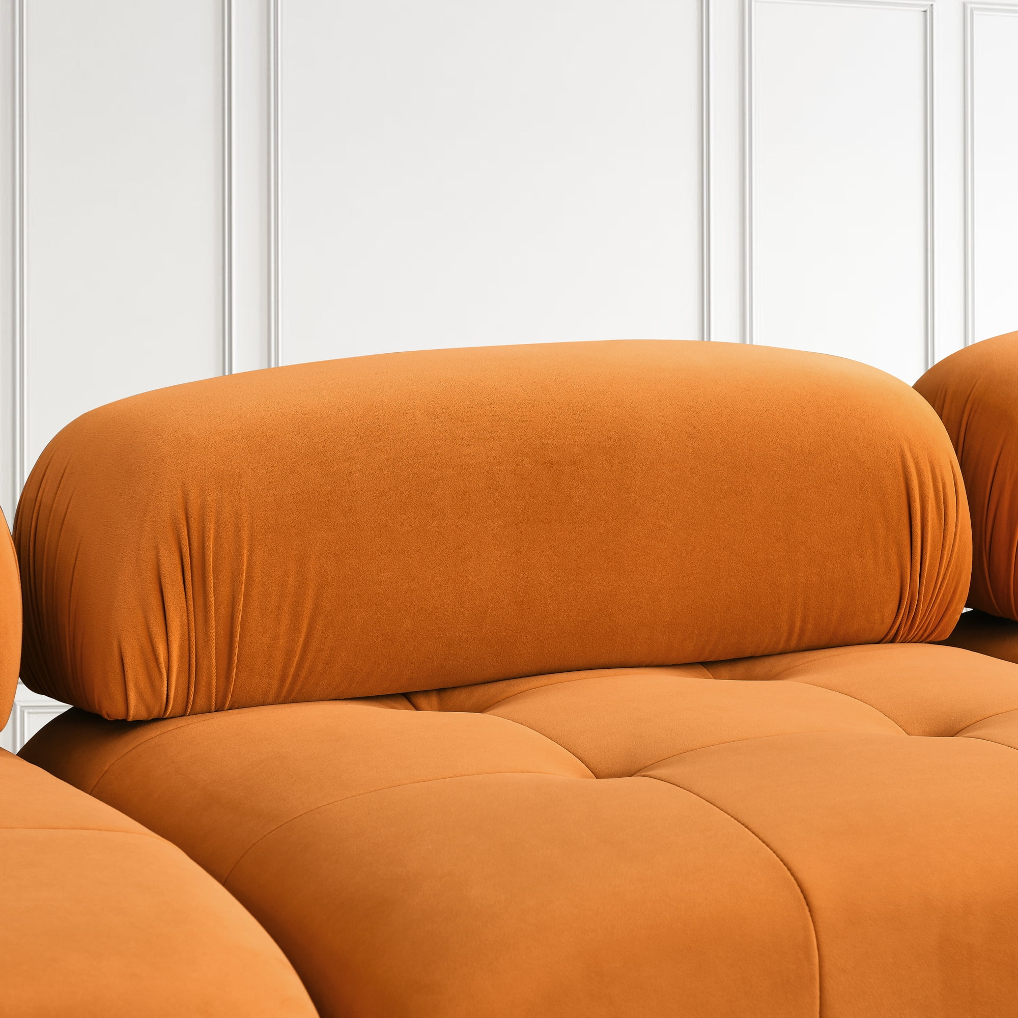 Aukfa 93" Sectional Sofa, Button Tufted Modular Chaise Couch for Living Room, Velvet, Orange