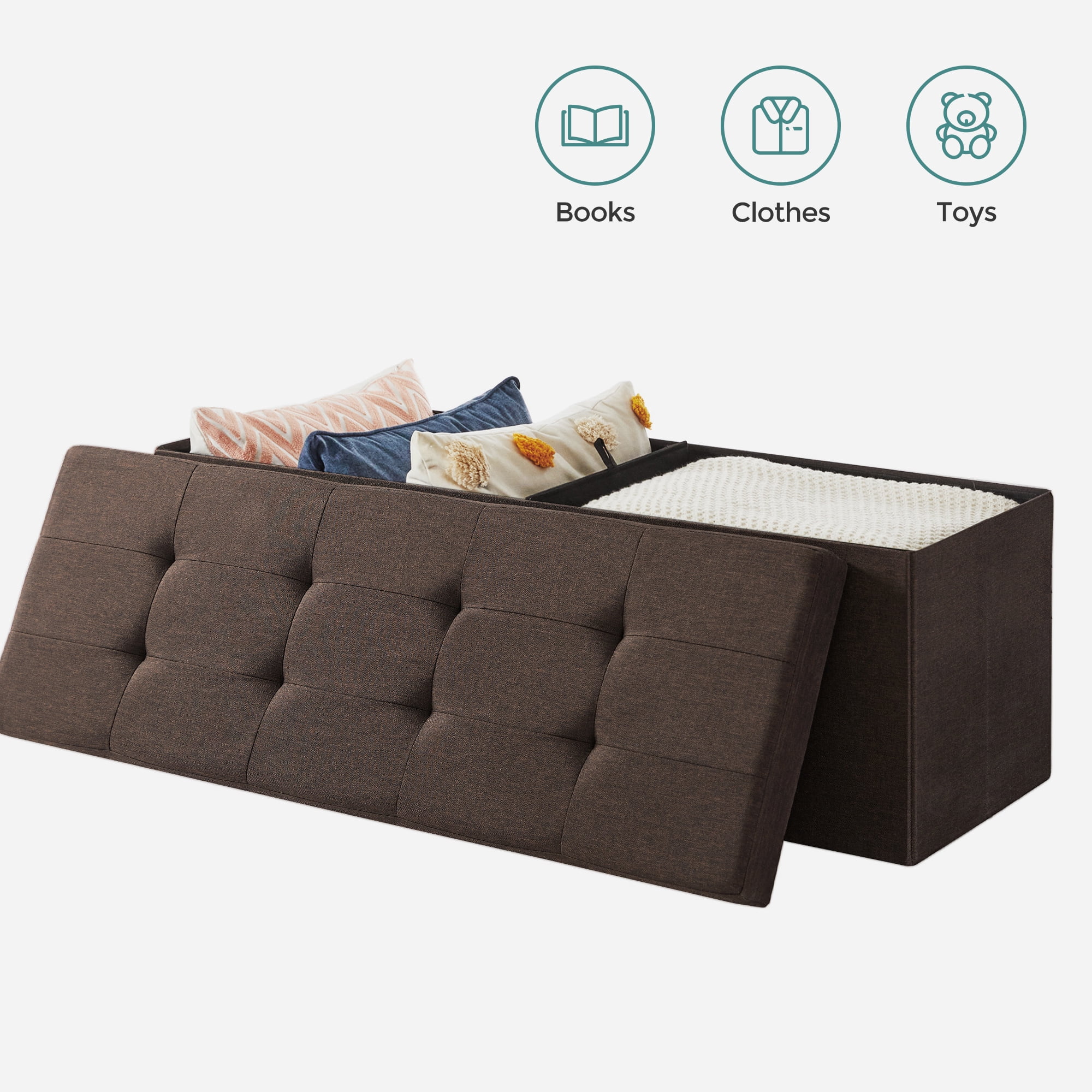 SONGMICS 43" Storage Ottoman Bench Hold up to 660lb Ottoman with Storage Brown