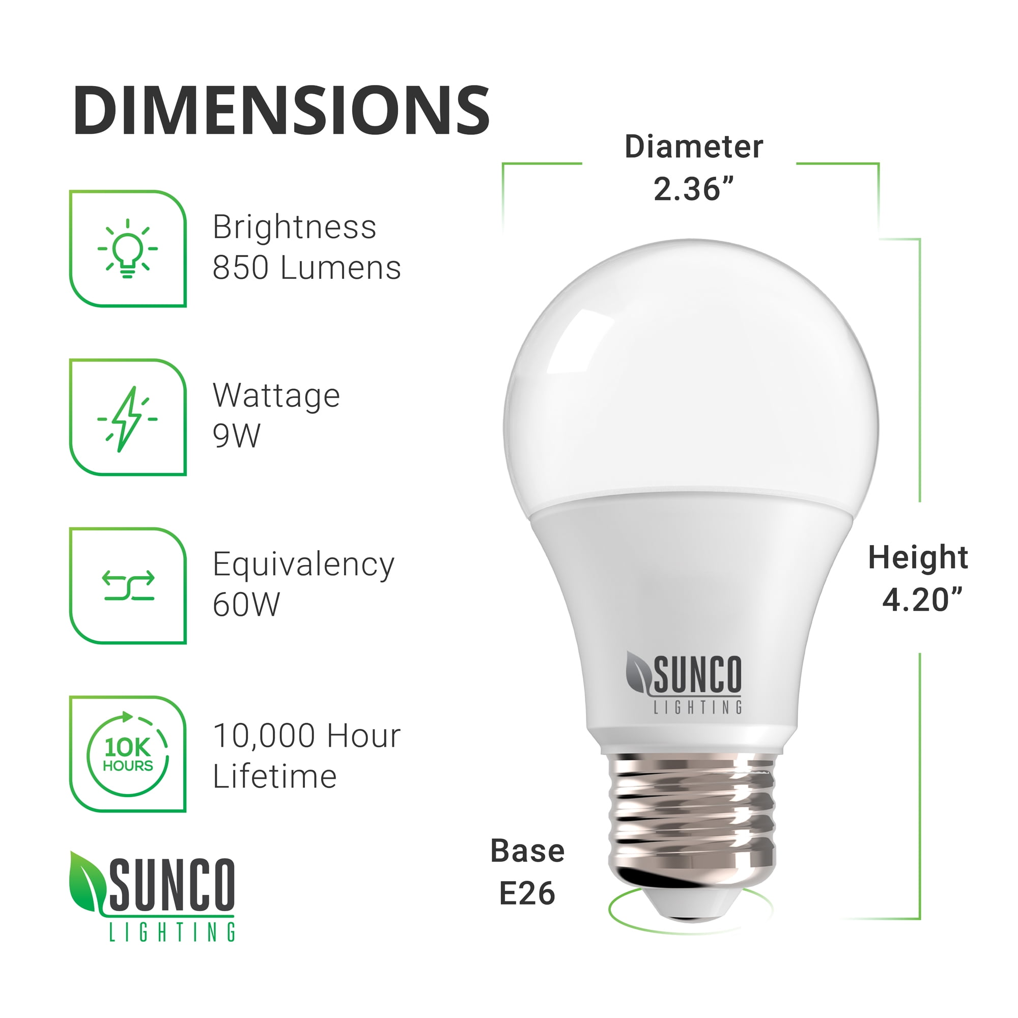 Sunco Lighting 12 Pack A19 LED Bulb, 9W=60W, 3000K Warm White, 850 LM, Non-Dimmable, E26 Base, Indoor Light - UL