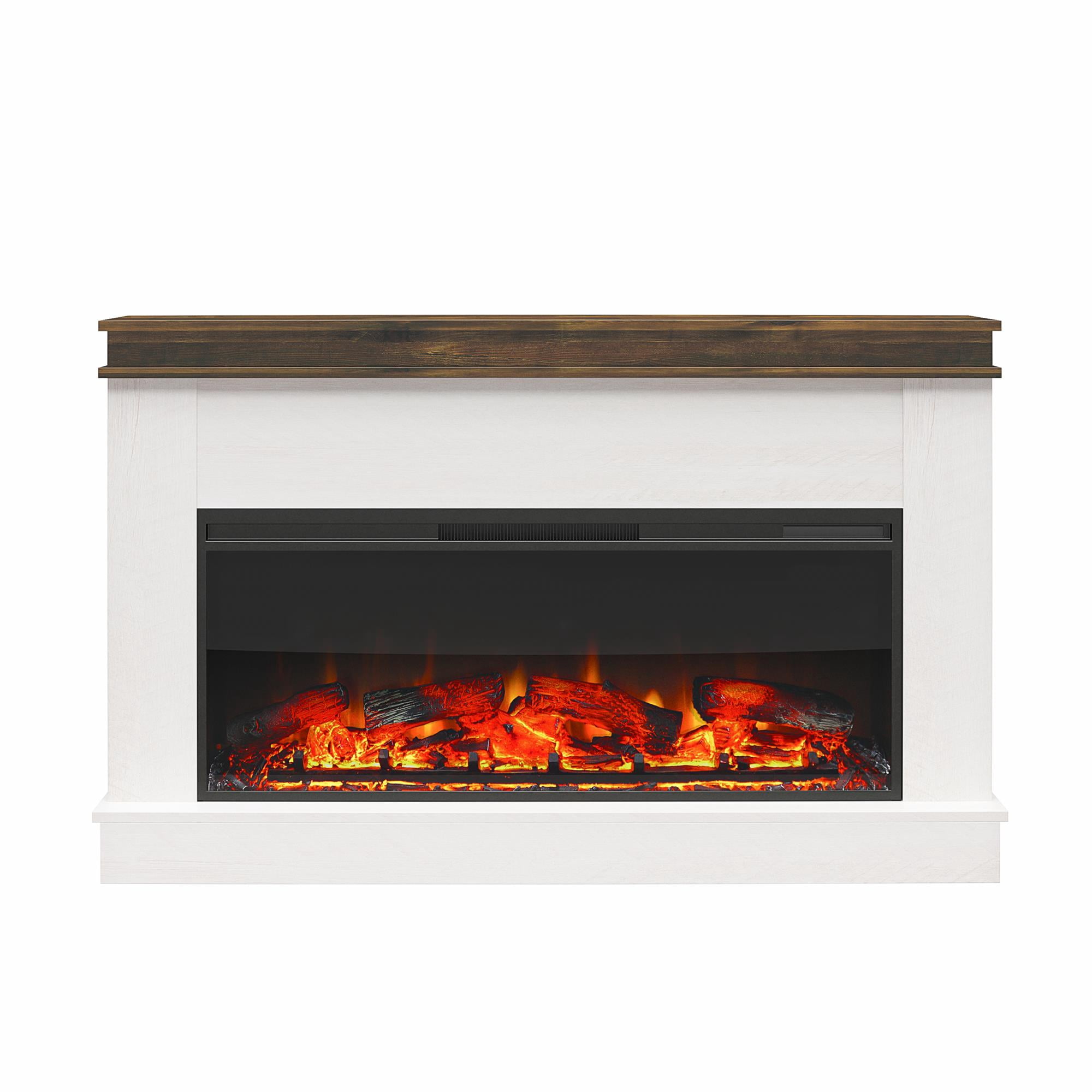 Mateo Wide Mantel with Linear Electric Fireplace and Remote for TVs up to 65", Ivory Oak/Rustic