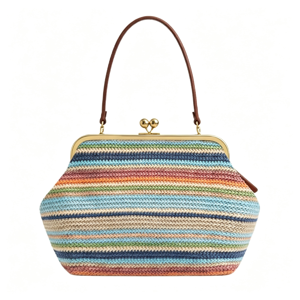 GASTROPOD Kiss-Lock Bag for Women Large Woven Purse Retro Top Handle Handbag Kiss Clasp Shoulder Bag Tote Purse Satchel Woven Shoulder Bag