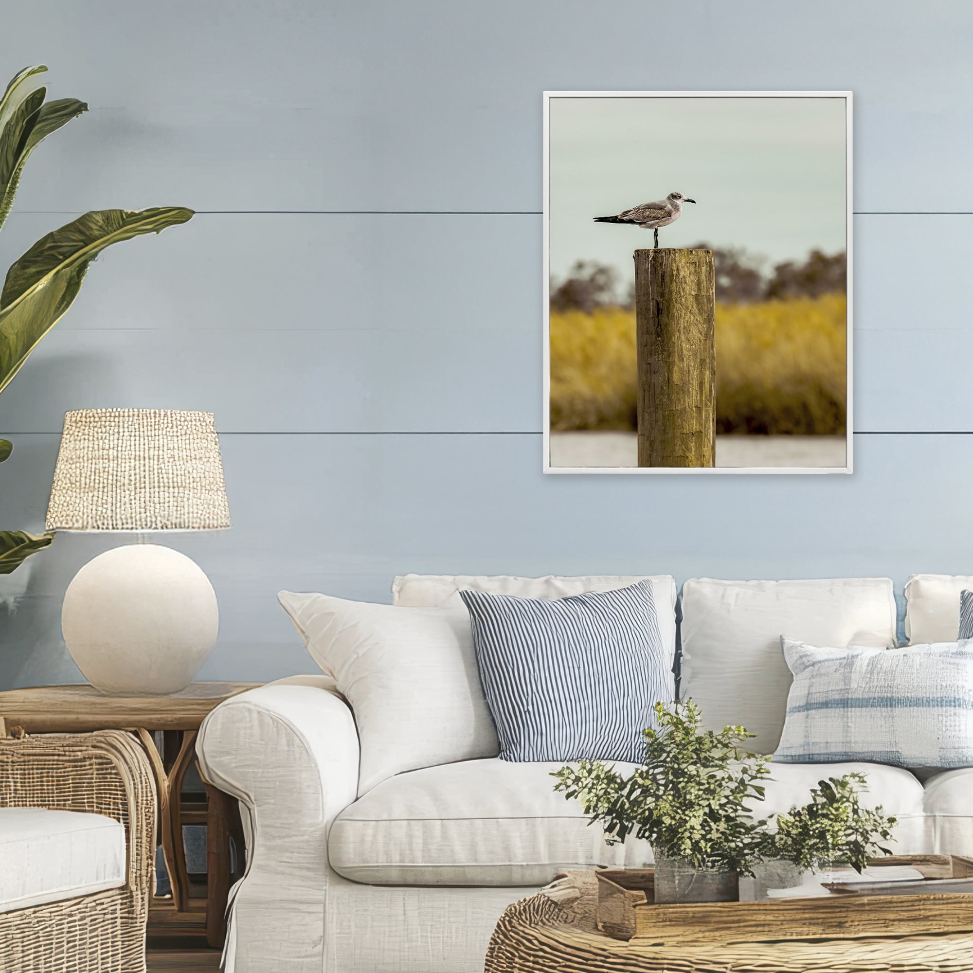 Stupell Industries Gull On Piling White Framed Giclee Art, design by Christy Berry