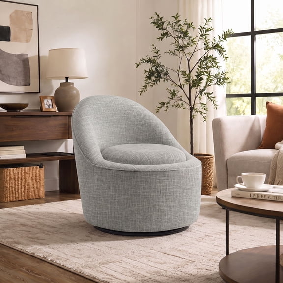 ALLGOD Accent Chair with Storage, 360° Swivel Chair with Pillow, Modern Barrel Chair Armchair for Living Room, Bedroom, Small Space, Linen Gray
