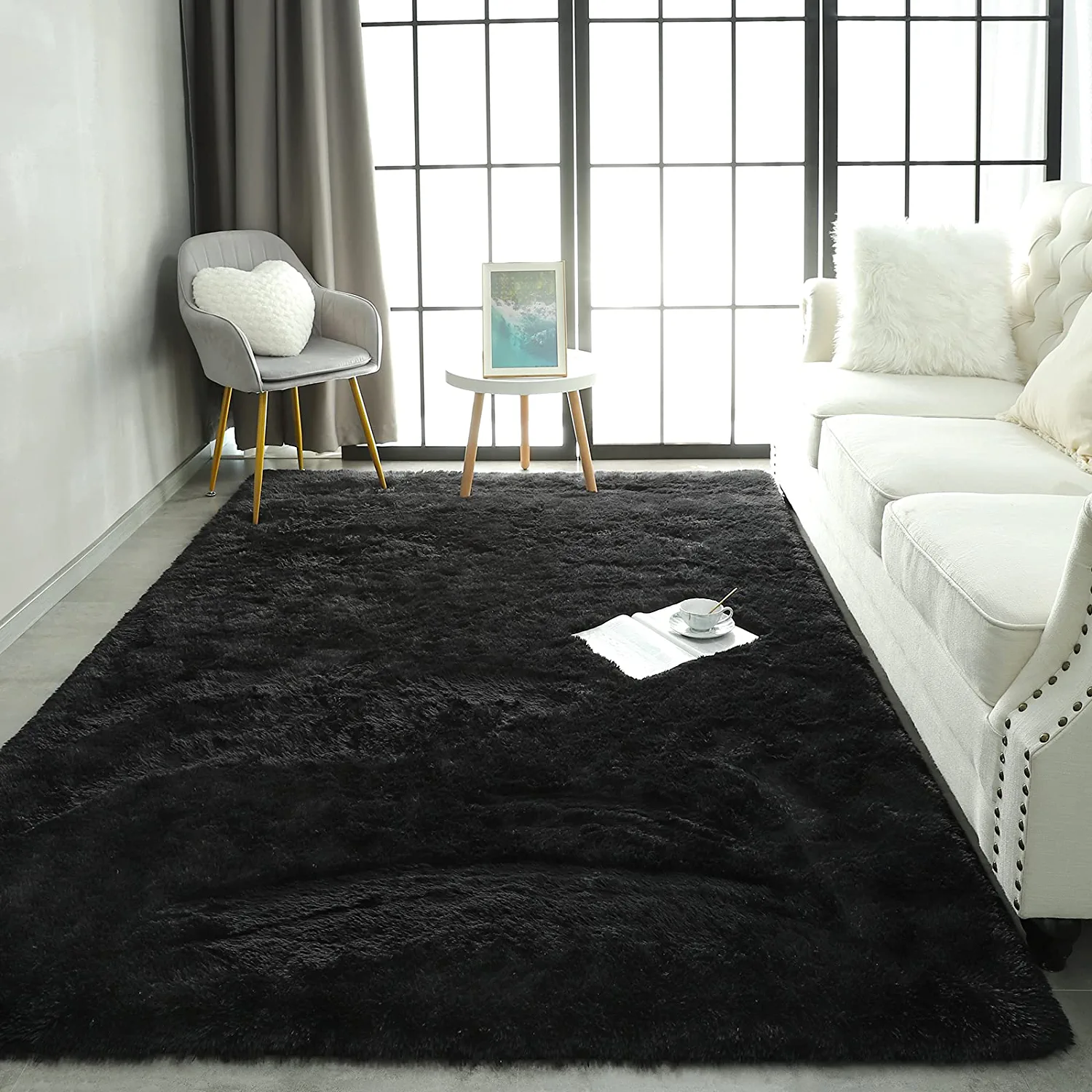 Lochas Fluffy Rug Soft Fuzzy Shag Carpet for Bedroom Living Room Indoor Home Decor Nursery Big Area Rugs, 5'x8',Black
