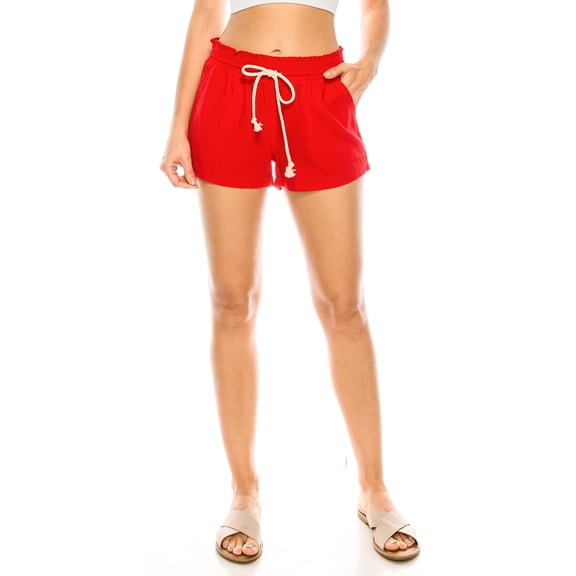 Cali1850 Women's Casual Linen Shorts - Drawstring Smocked Waist Oceanside Lounge Beach Printed Pants with Pockets