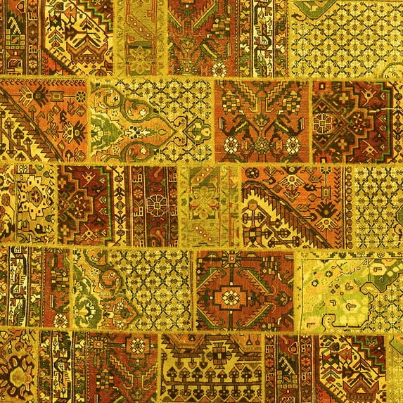 Ahgly Company Machine Washable Indoor Square Patchwork Yellow Transitional Area Rugs, 6' Square