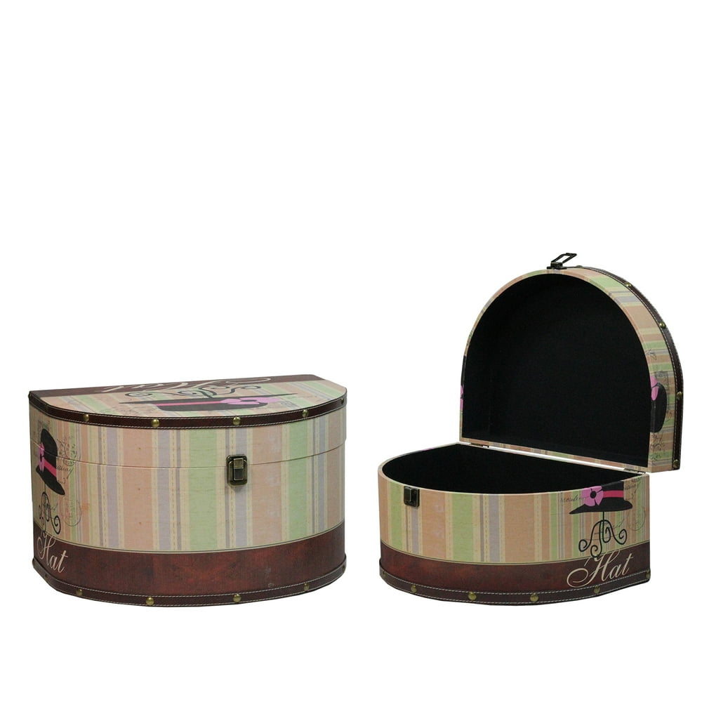 Set of 2 Wooden VintageStyle Decorative Hat Storage Boxes 16.7520