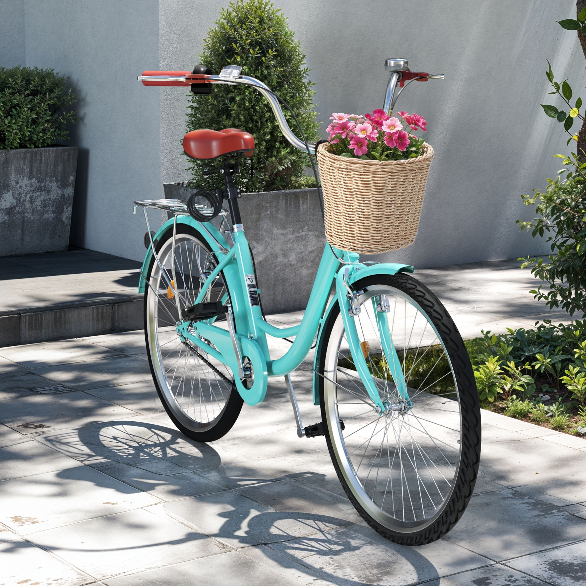 Uforic 24" Beach Cruiser Bike for Women, 7-Speed Adjustable Seat Bike Bicycle for Adult City Commuter, Mint Green