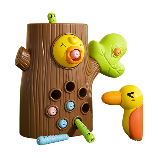 Brown Woodpecker Tree Stump Insect Catching Game, High Power Magnetic Toy For Toddlers, Educational Fine Motor Skill Development Activity