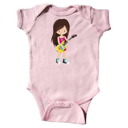 

Inktastic Rock Girl Brown Hair Girl Playing Guitar Gift Baby Girl Bodysuit