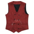 thumbnail image 3 of USNSM Men's Tweed Suit Vintage Vest Double Breasted Herringbone Solid Color Sleeveless Party Prom Waistcoat Groomsmen Red XXXL, 3 of 6