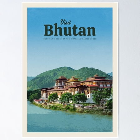 Poster Visit Bhutan - No Framed, Vintage Wall Art, Trendy Retro Print, Positive Quote Poster, Room Decor, Wall Art, Poster Only