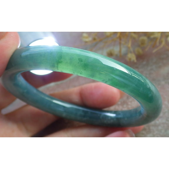 Icy Green Natural A JADE Jadeite Circle Bangle Bracelet 55 mm 682158 TN