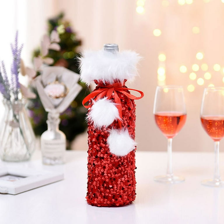 Wine Bottle Covers Sequins Bow Decorative Portable Drawstring Wine Bottle Bags for Christmas Walmart