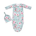 thumbnail image 2 of Bullpiano Newborn Knotted Gown Long Sleeve Nightgown with Matching Hat Set Unisex Baby Sleeper Gowns Cute Infant Winter Pajamas, 2 of 3