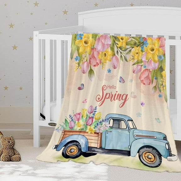 Spring Baby Throw Blanket 30x40 Small Farmhouse Spring Theme Floral Blanket for Toddler Swaddle Pet Crib Soft Fuzzy Plush Fleece Blankets and Throws Easter Decorative Blanket