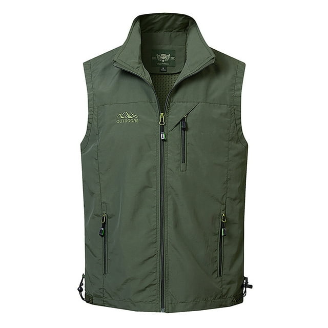 CVLIFE Men Casual Jacket Vest Solid Color Full Zip Outwear Outdoor Jackets Military Green L