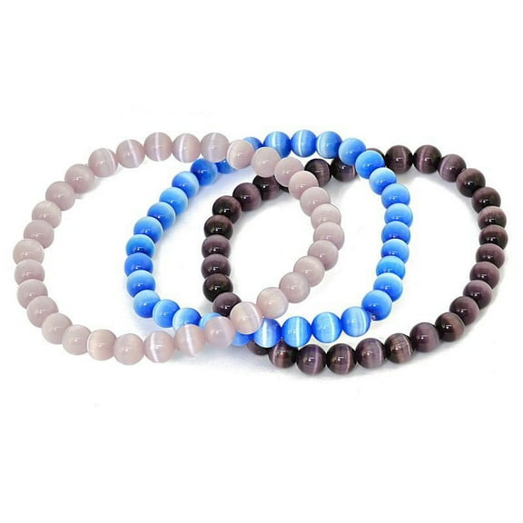 6MM Three Piece Stackable Cats Eye Stretchy Bracelets