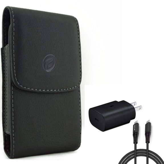 25W Fast Home Charger   Case Belt Clip for Motorola One 5G Ace Phone - PD Type-C 6ft USB-C Cable Quick Power and Leather Holster Cover Pouch Combo for Motorola One 5G Ace (2021)
