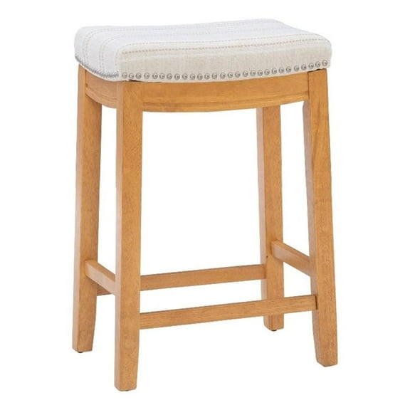 Linon Claridge Backless Counter Stool Striped Padded Seat Wood Frame in Brown