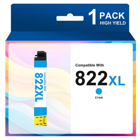 822XL Ink Cartridges 1 Pack Cyan, Compatible for Epson 822 822 XL 822XL Printer Ink for WorkForce Pro WF-3820 WF-4820 WF-4830 WF-4833 WF-4834 WF-3823