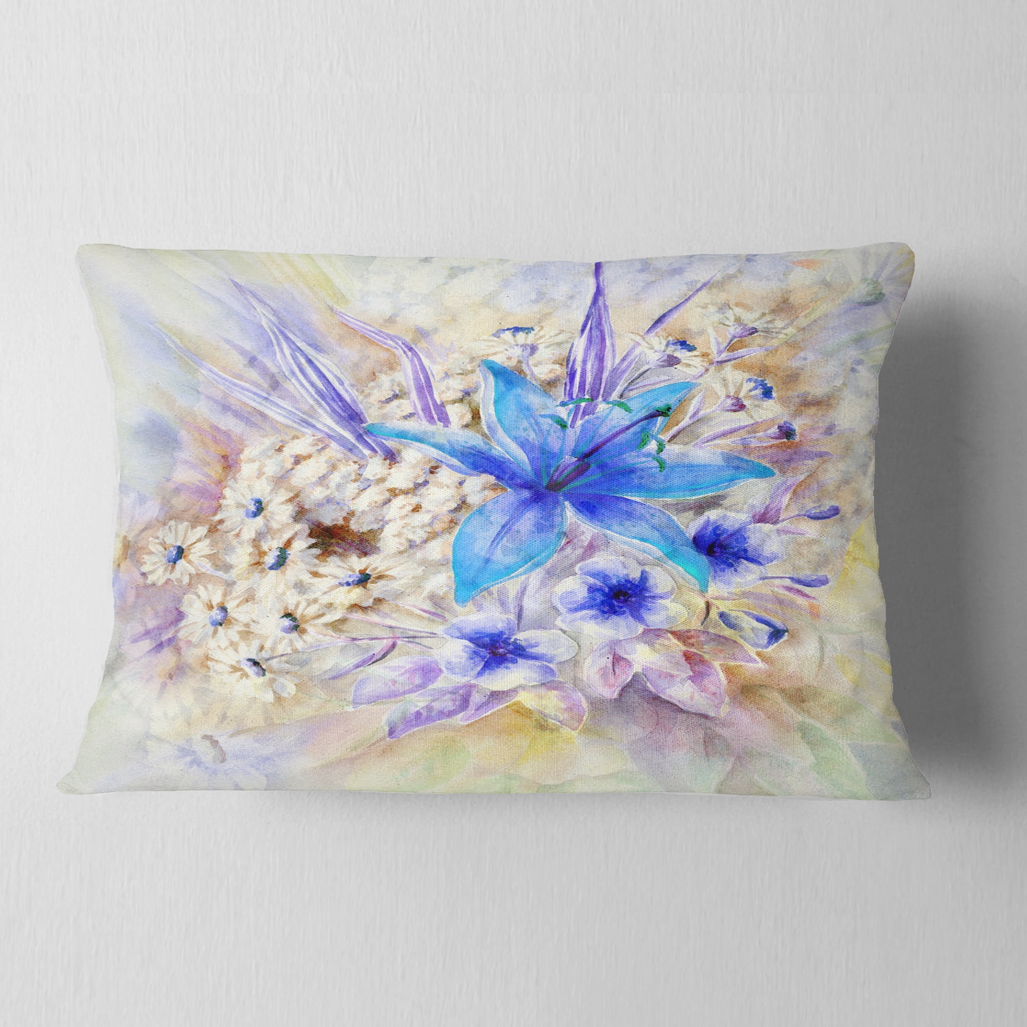 Designart Flowers Leaves Watercolor Art - Floral Throw Pillow - 12x20