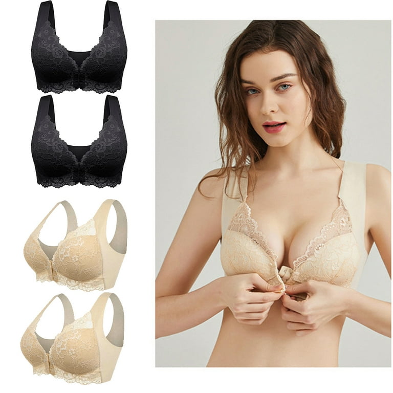 Dicasser 4PCS Sora Bra for Women Front Closure 5d Shaping Push Up Seamless  No Trace Beauty Back Sports Comfy Bra Black&Nude XL