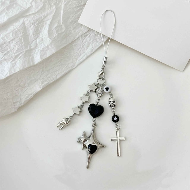 Colgante de Cadena para Móvil con Cuentas, Estilo Punk, para Halloween Oscuro. Llavero con Colgante para Bolso. Cadena Cubbon.