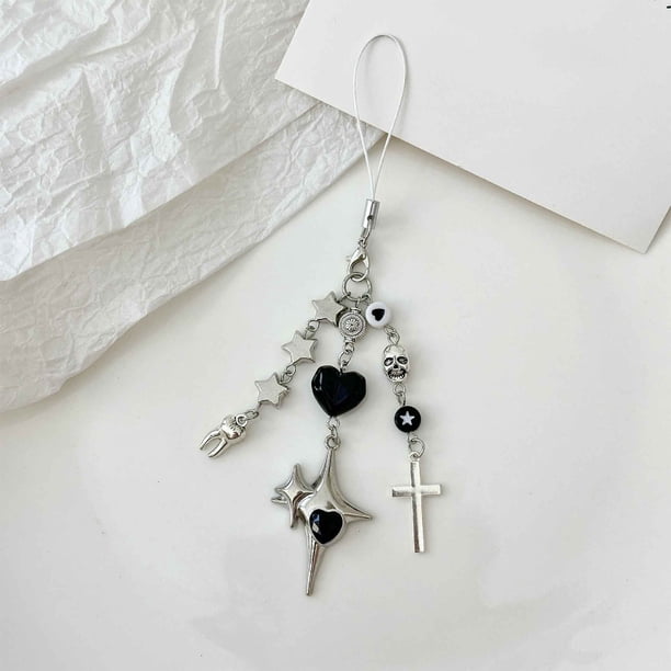 Colgante de Cadena para Móvil con Cuentas, Estilo Punk, para Halloween Oscuro. Llavero con Colgante para Bolso. Cadena Cubbon.