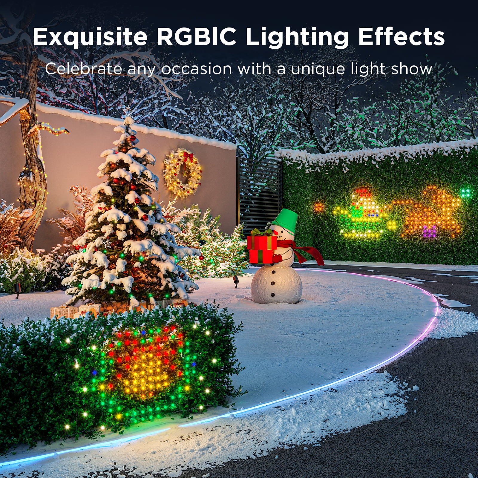 Govee LED Net Lights for Bushes, 2.8ft × 9.5ft, Animated Chirstmas Decorations, RGBIC Colorful Light Changing Effect, App & Voice Control