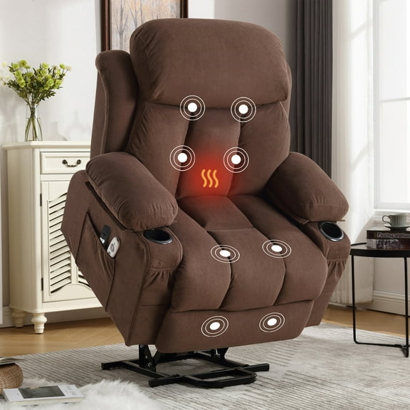 Segmart Recliner Chair with Massage and Heat, Ergonomic Overstuffed Breathable Fabric, Reclining Chair with 2 Side Pockets, 2 Cup Holders, Remote Control, Living Room, Bedroom, Brown