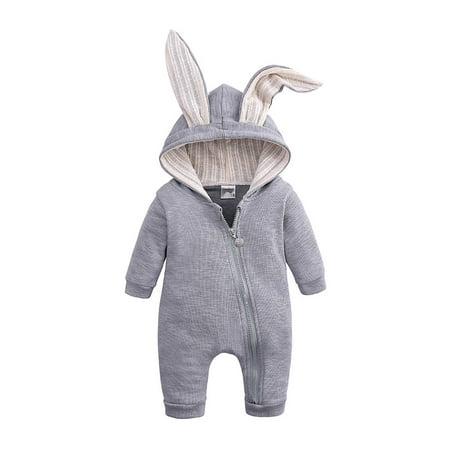 

Dadaria Baby Clothes 0-18Months Infant Baby Boys Girls Cartoon Rabbit Ears Hooded Romper Jumpsuit Outfits Gray 3-6Months Baby