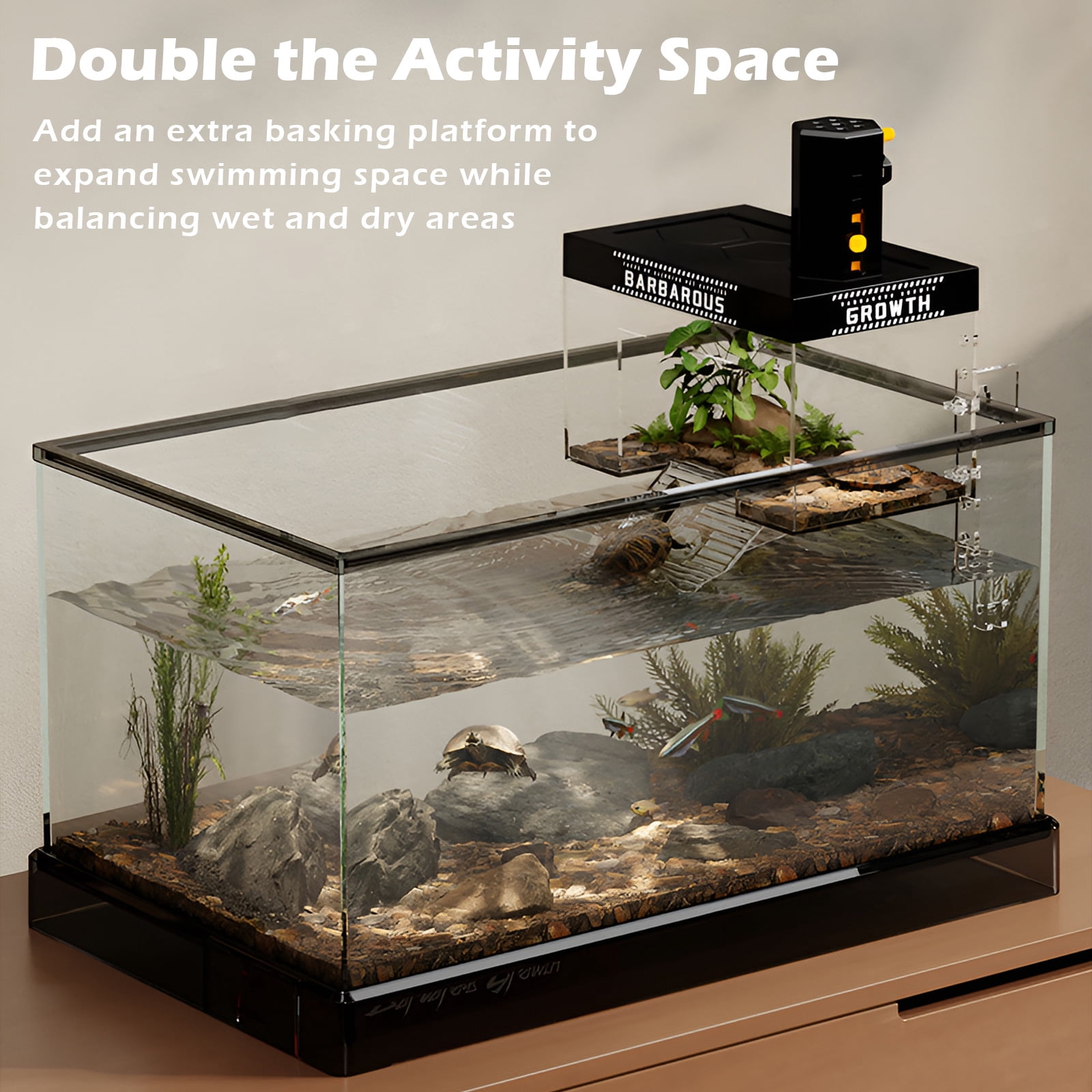 XZKING Turtle Basking Platform with Heat Lamp, Small Land Elevated Topper Decor, Hanging Habitat Enclosure Cage, Tortoise House for Semi Aquatic Baby Turtles Terrapin (XLarge)