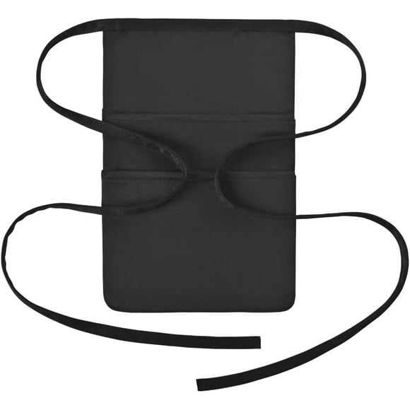 shiyou-Hip pouch apron Black Waitress Waiter Server Short Aprons Kitchen apron,Two front and two back pockets
