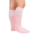thumbnail image 3 of Kids Three Stripes High Knee Cotton Socks Thigh Tights Athletic Soccer Unisex Socks 3 Pairs Pink White, 3 of 7