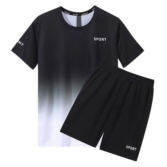 KKBOTIVE Men's 2pc Outfit Set Solid Color Round Neck Short Sleeved Tops and Shorts/trousers 2 Piece Outfits for Adults Summer Suits, Black Size: XXL
