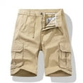 thumbnail image 4 of Fmbrln Mens Summer Cotton Multipockets Cargo Shorts Fashion Casual Button Zipper Drawstring Elastic Waist Outdoor Hiking Shorts, 4 of 4